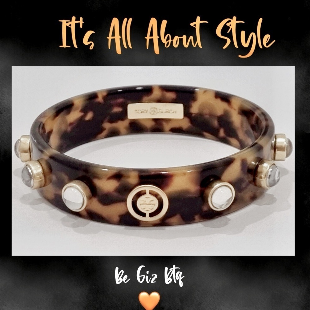 🔥🔥Tory Burch Authentic Split Circle Resin Tortoise Logo Bangle Bracelet